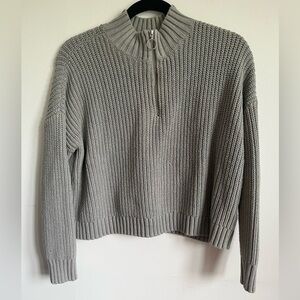 Hollister Half Zip Knit Boxy Relaxed Long Sleeve Sweater - Gray - S Small